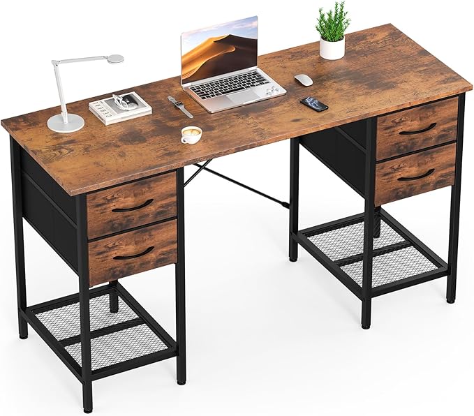 Sweetcrispy Computer Desk with Drawers, 55 Inch Home Office Bedroom Table with by Sweetcrispy