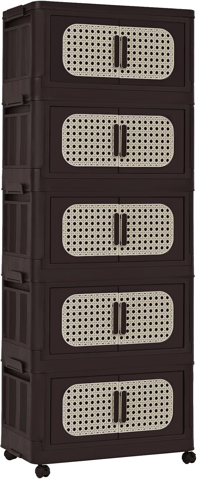 Folding Storage Cabinet with Wheels, 5-Tier Narrow Retro Brown Storage Tower - Image 5