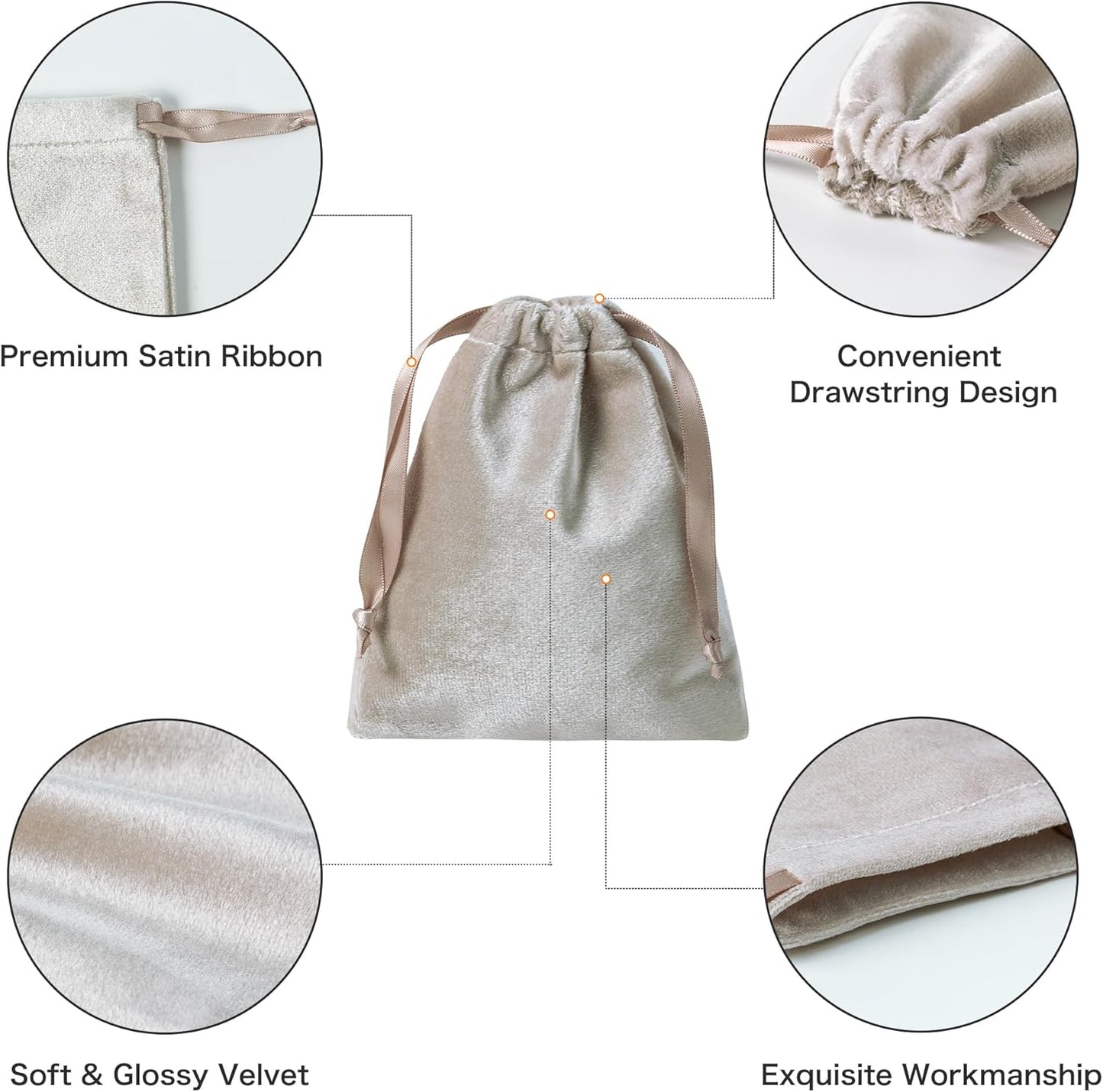 QIANF 12pcs Light Champagne Velvet Drawstring Bags 4x6 inches Glossy Small Velvet Cloth Gift Bags Jewelry Pouches for Storage Wedding Party Favor Christmas