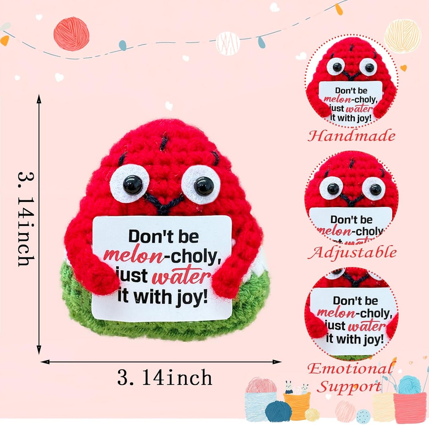 Emotional Support Crochet Watermelon,Lovely Gift for Friends,Mom,Dad,Grandpa,Grandma,Colleagues,Classmates,Graduation Gift,Home Office Decoration