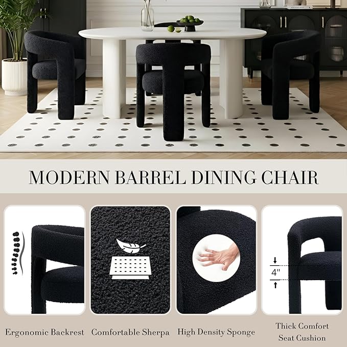 Modern Sherpa Dining Chairs Set of 5, Upholstered Barrel Chairs - Image 4