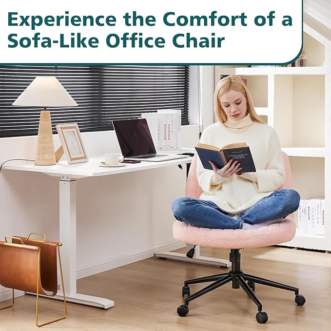 OLIXIS Criss Cross Chair with Wheels Wide Cross Legged Office Desk Vanity Chair - Image 3