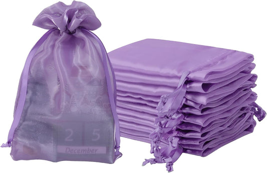 QIANF 20 Pcs Purple Organza Bags 6X9 inch for Wedding Favors with Drawstring, Large Mesh Gift Bags Jewelry Pouch for Candy Bridal Shower Party Favor Baby Shower Christmas