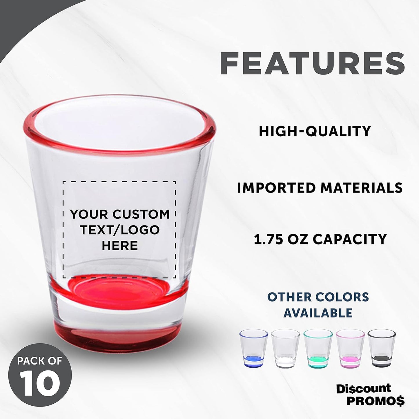 Custom Shot Glasses 1.75 oz. Set of 10, Personalized Bulk Pack - Great for Wedding Favors, Bachelorette Party Decorations, Party Fovors, Color Bottom - Red