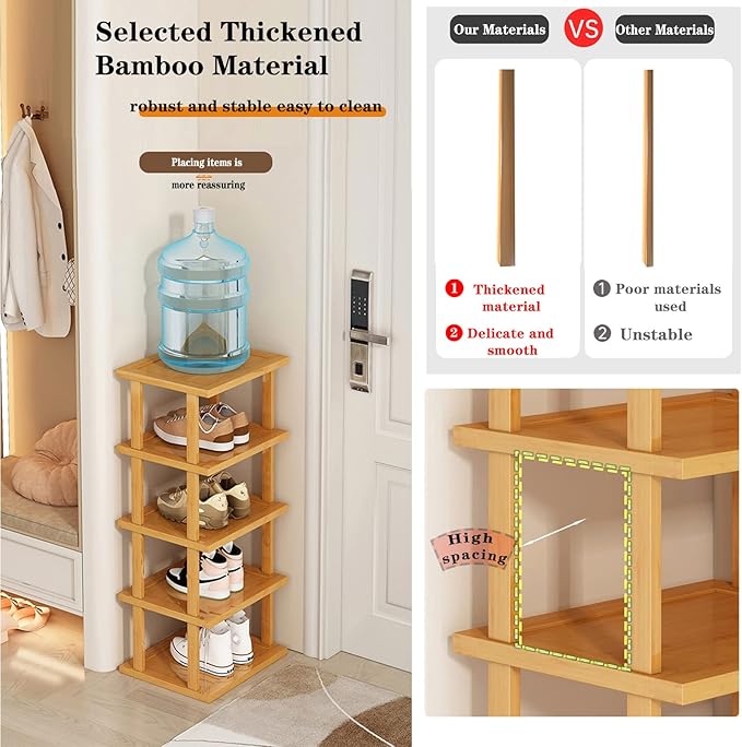 SAN HE Bamboo Shoe Rack 5Tier- Vertical Shoe Rack - Image 8