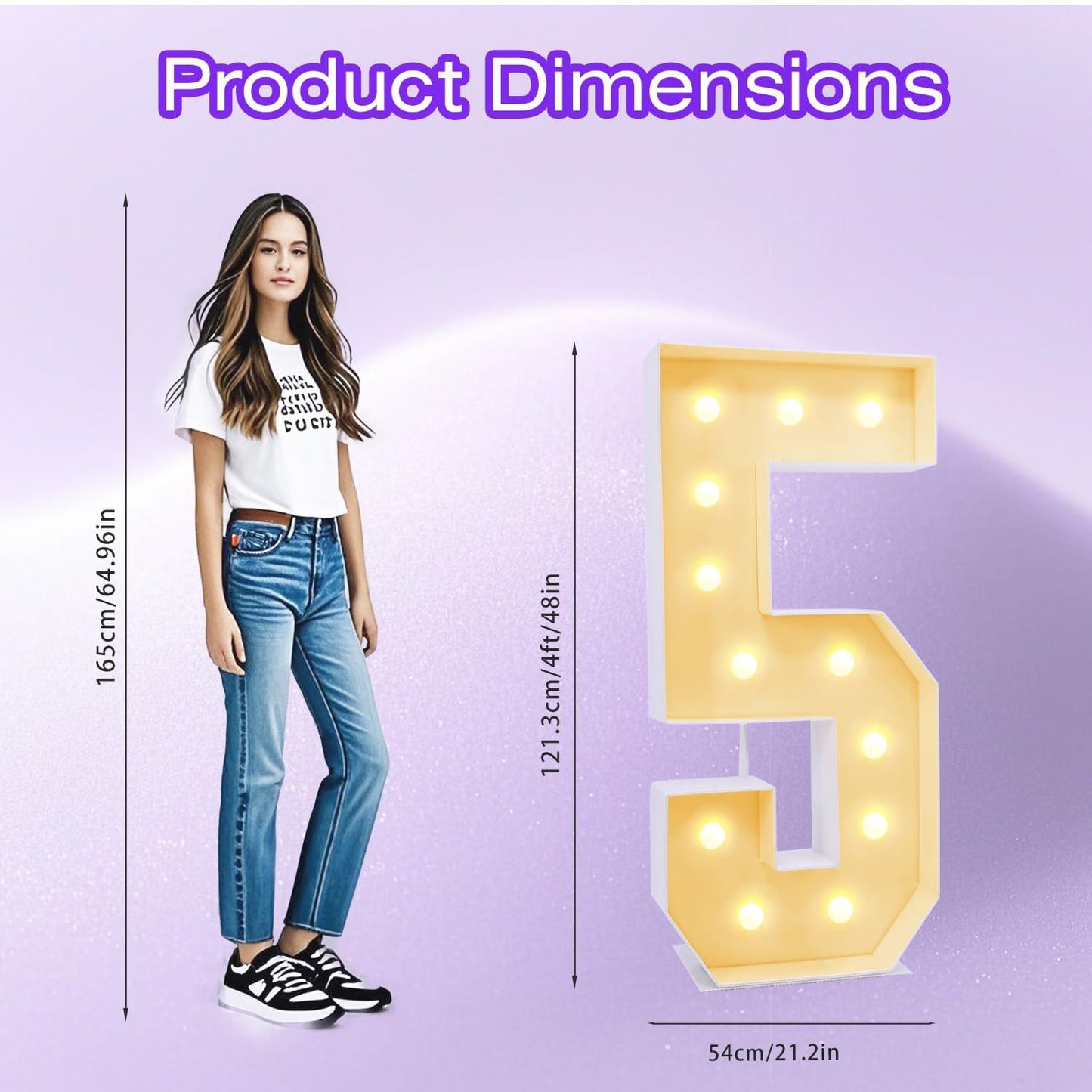 4FT Plastic Marquee Numbers 5 - Light up Numbers Are Made from Corrugated Plastic Board - Quick Assembly Without Tools, Disassembled Components Can Be Used for Photo Wall Decoration, Yard Sale Signs