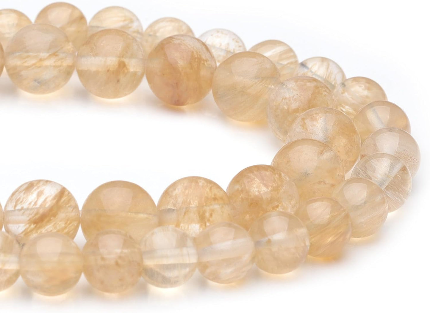 8mm Natural Stone Beads for Jewelry Making,Gold Rutilated Quartz Polished Smooth Round Gemstone Beads for Bracelet Necklace 15 Inch