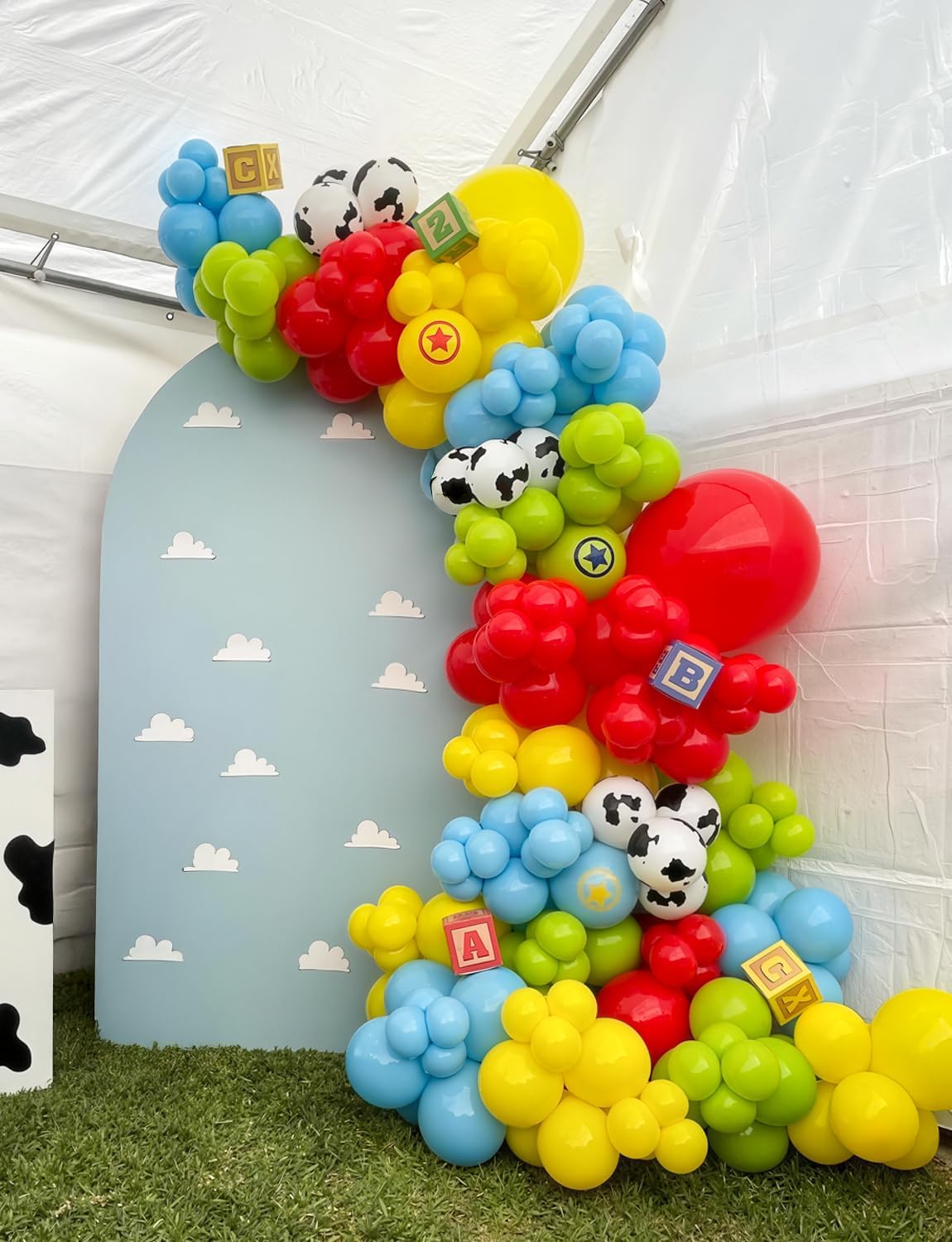 Red Yellow Blue Balloons 12 Inch Red Yellow and Blue Balloons with Sky Blue, Lime Green, Cloud Cow Print Balloon Colorful Latex Balloon for Birthday Baby Shower Farm Themed Party Decorations