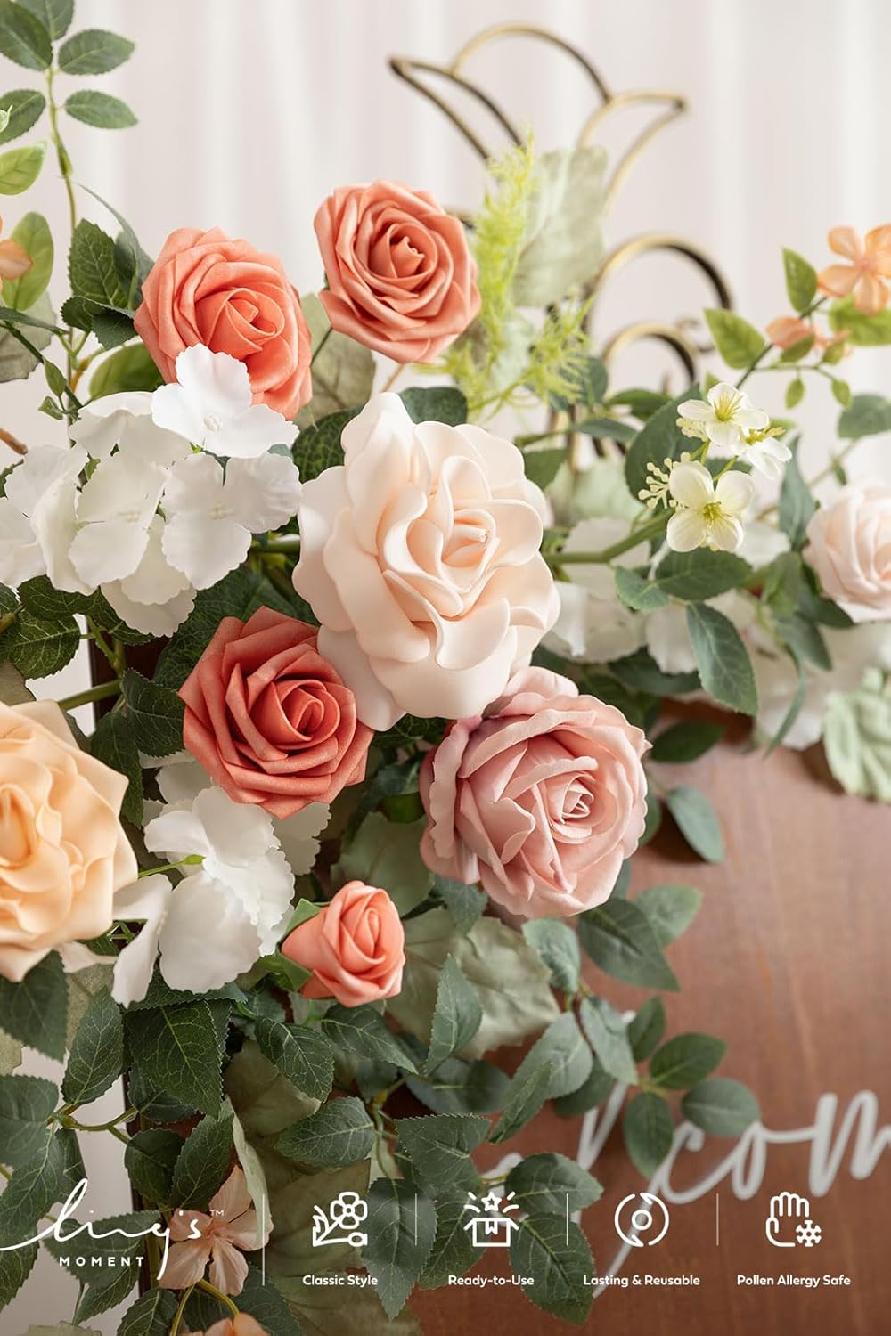 Ling's moment 2pcs Wedding Flowers Garland Artificial Floral Swag Arch Decorations Greenery Arrangements Blush & Pink Ceremony Reception Garden Easel Wall Entryway Outdoor Board(NOT Include Sign)