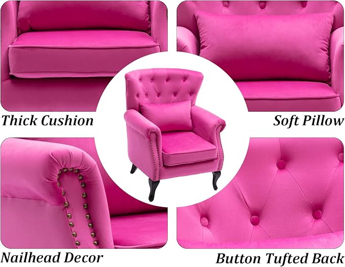Mid Century Accent Chair Modern Button Tufted Armchair Wingback Club Chair - Image 6