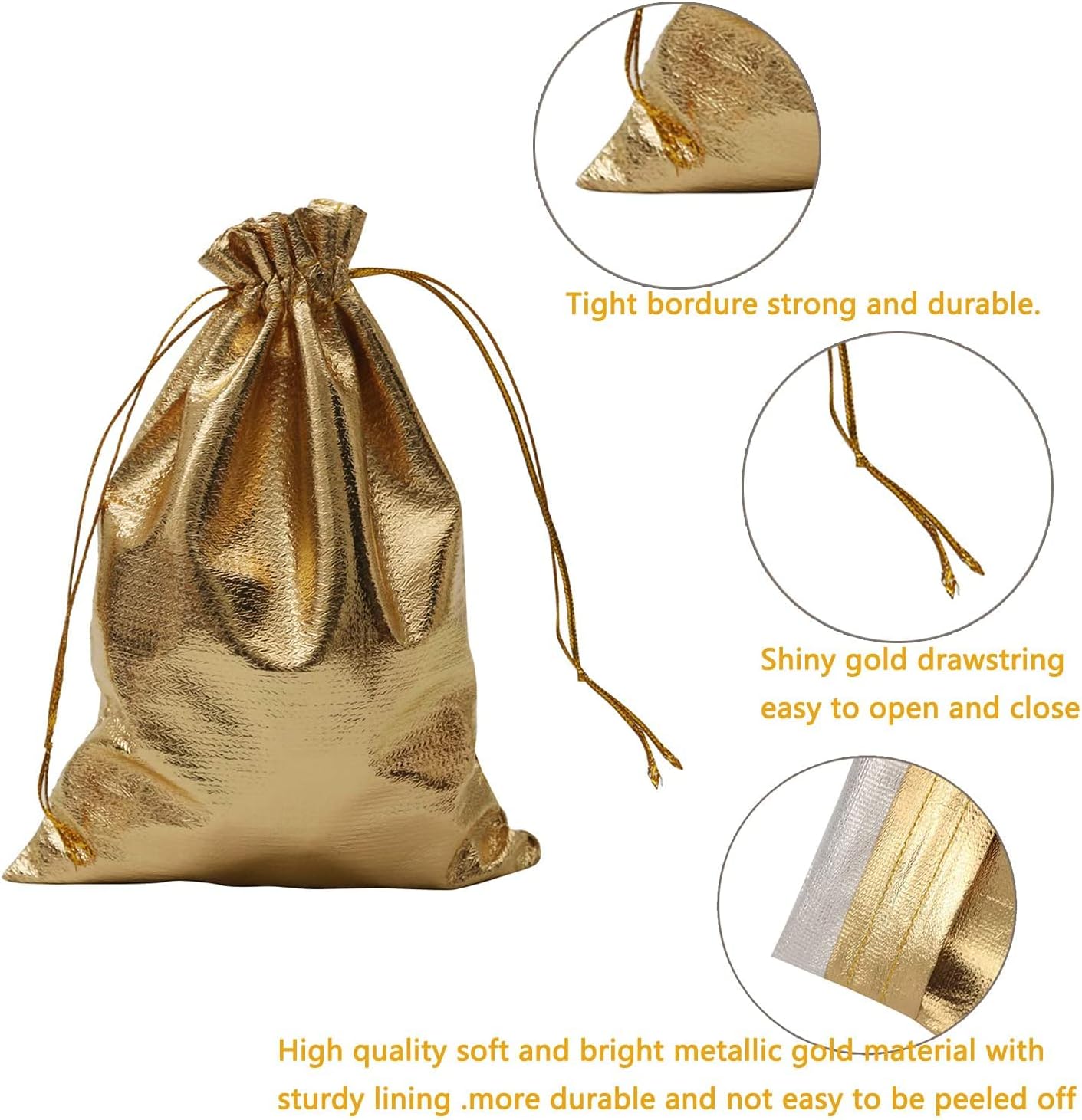 Pack of 100 6"x 8" Heavy Duty Gold Drawstring Organza Jewelry Pouches Wedding Party Christmas Favor Gift Candy Chocolate Bags (Gold, 6"x 8")