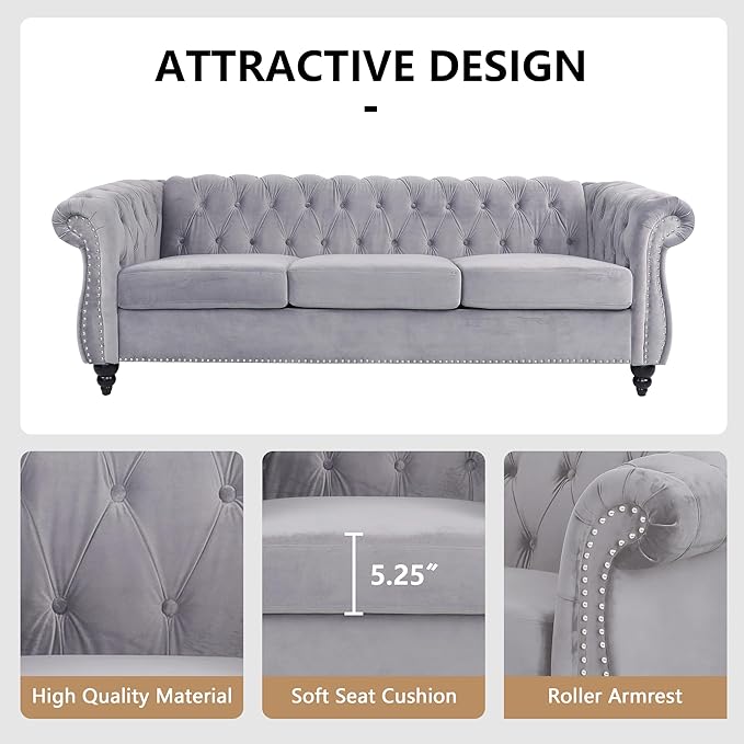 QHITTY 2 Piece Living Room Set, Sectional Chesterfield Sofa Chair Contemporary - Image 4