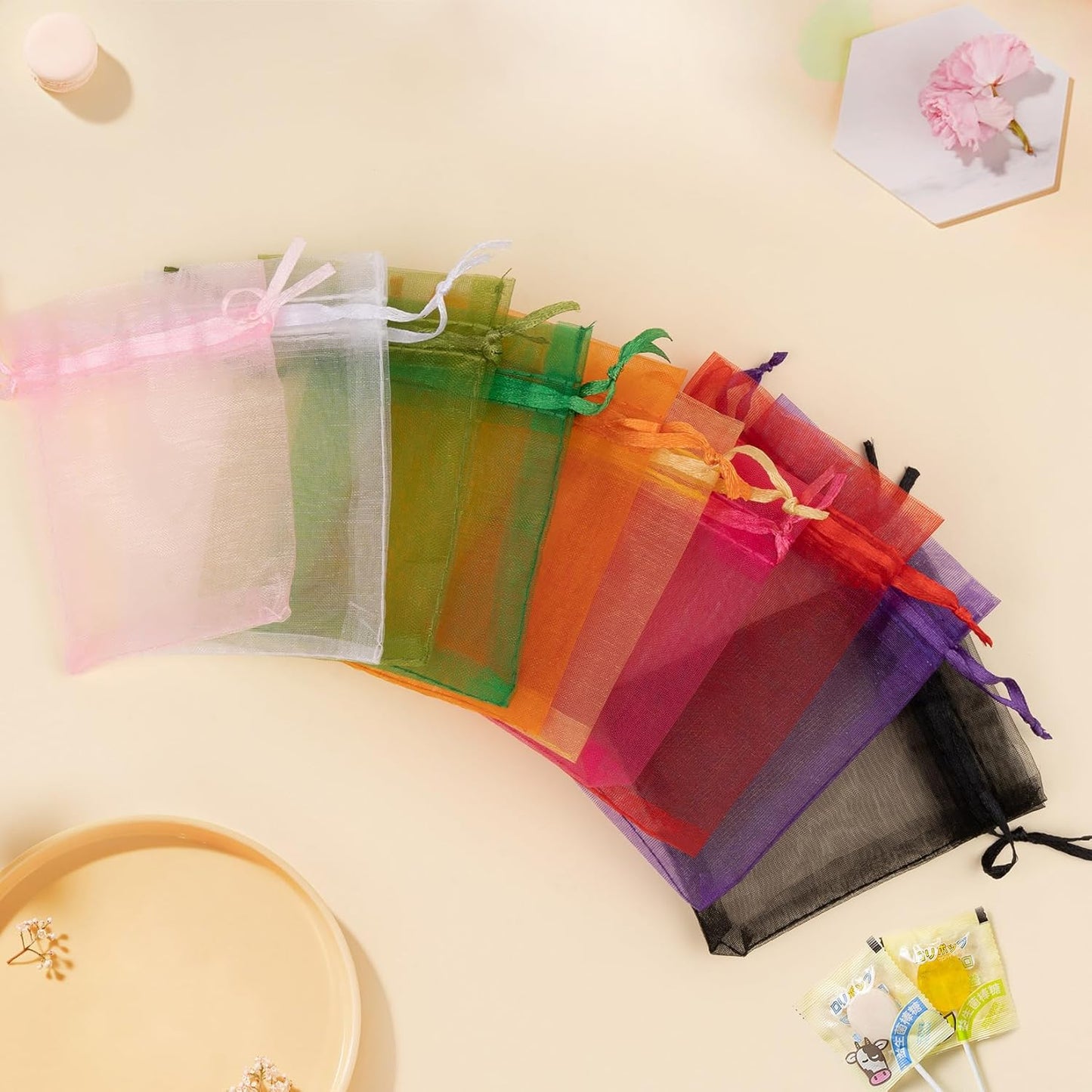 50 Pcs Mixed Color Organza Bags 5x7 Inch, Small Gift Bags Small Mesh Bags Drawstring Goodie Bags for Wedding Party Favor Christmas