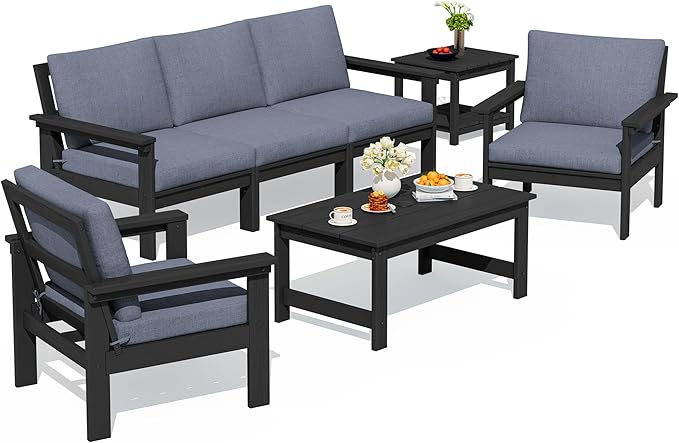 SERWALL HDPE Patio Furniture Set, 7-piece Outdoor Sectional Sofa Set, All by SERWALL