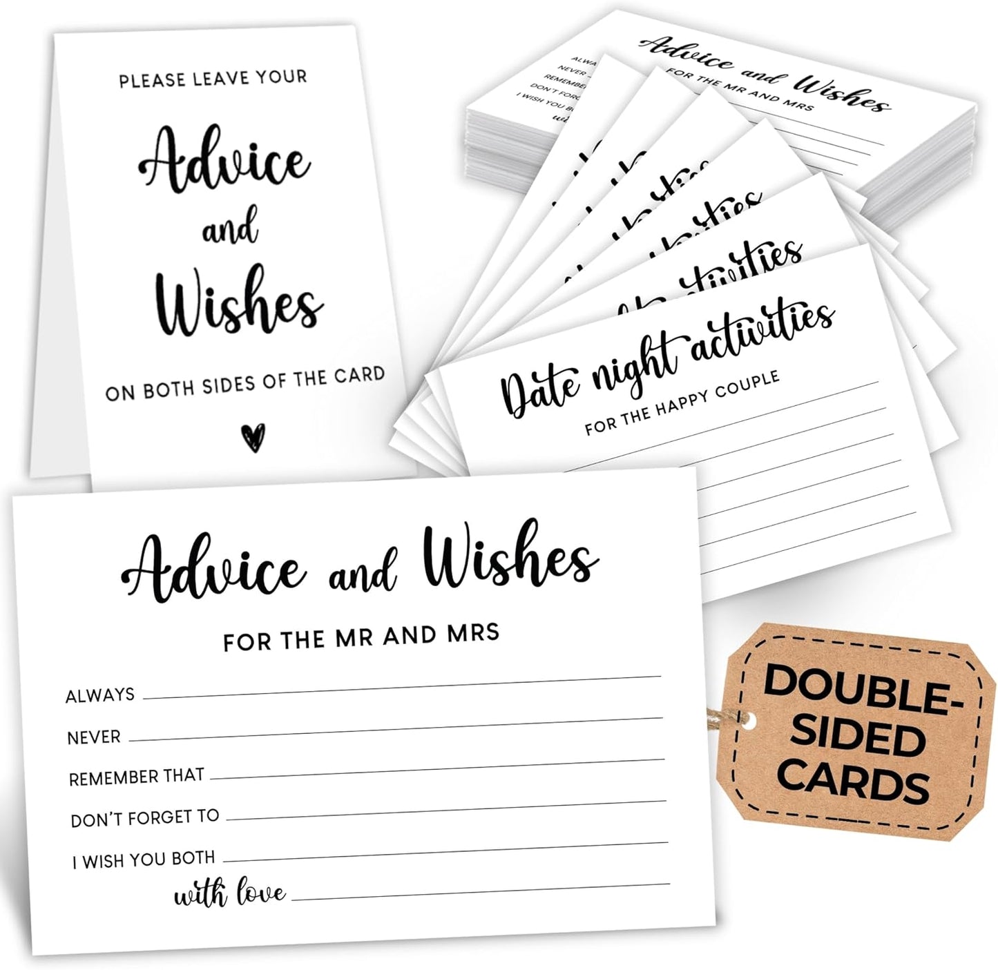 Advice And Wishes For The Mr And Mrs - Wedding Advice Cards For Bridal Shower Decorations, Date Night Games For The Groom And Bride Cards, Wedding Shower Decor for Guests