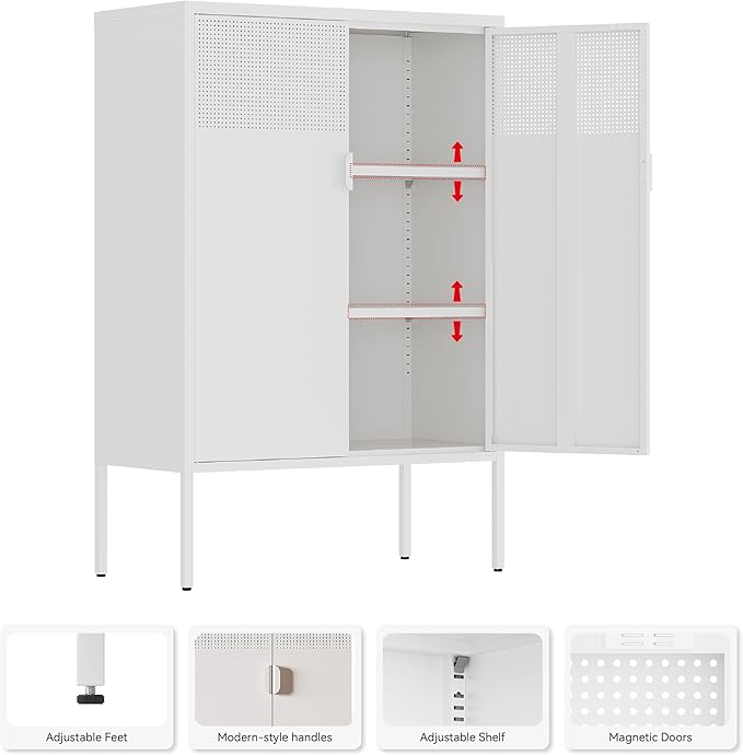 Metal Storage Cabinet, 2 Door TV Stand, Metal Mesh Accent Cabinet, Magnetic - Image 4