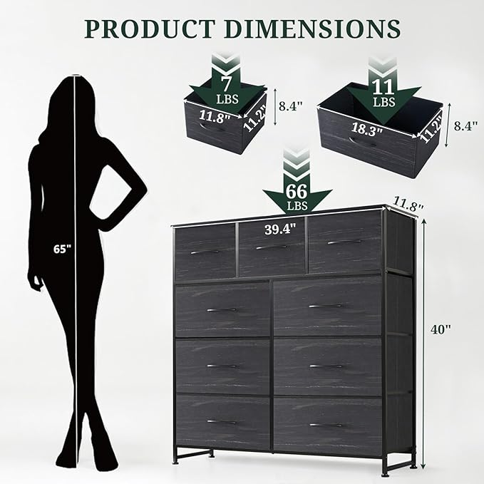 9-Drawer Dresser for Bedroom, Anti-Tip Tall Storage Organizer Chest of Drawers - Image 3