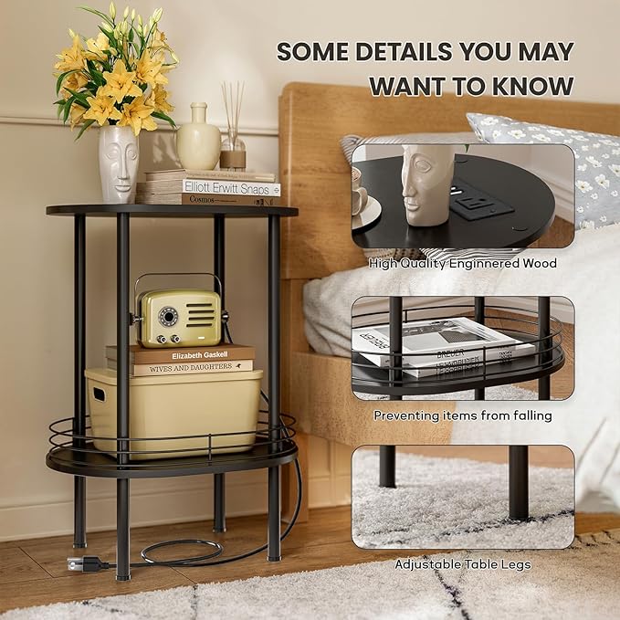 DGSANDGO Side Table with Charging Station, Side Tables Living Room, Nightstand - Image 4