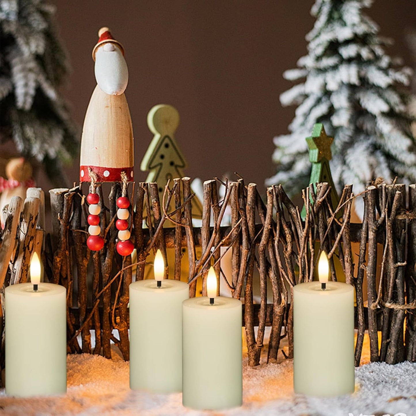 Flameless Candles with Remote Timer, 6 PCS Real Wax LED Votive Battery Operated Candles with 3D Flame, Flickering Pillar Candles for Christmas Home Decororations(Ivory, 4.5” x 1.9”)