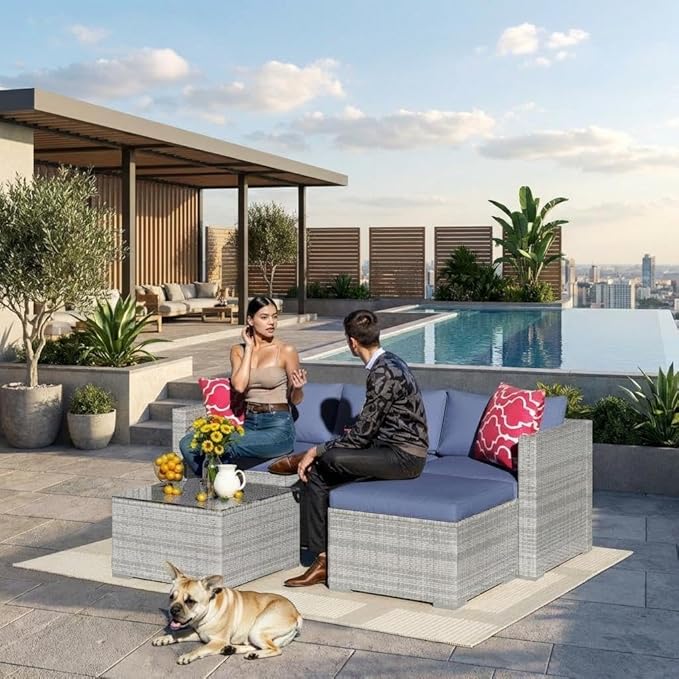 5-Piece Outdoor Sectional Sofa Set, Outdoor Patio Set Sectional Sofa, - Image 7