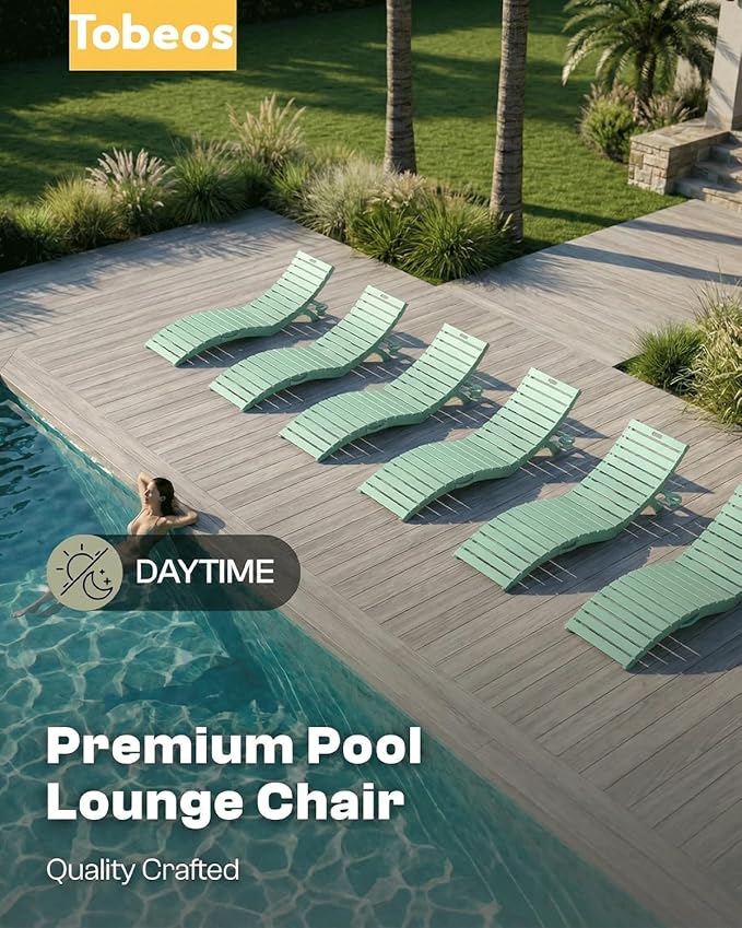Folding HDPE Pool Lounge Chairs Set of 6, Pre-Assembled Outdoor Chaise Lounge - Image 9