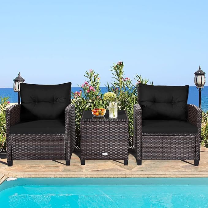 HAPPYGRILL 3 Pieces Patio Conversation Set, Outdoor Furniture Set PE Rattan - Image 3