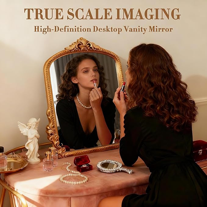 YUSONG Vintage Desk Mirror – 12" Gold Antique Tabletop Mirror - Image 7