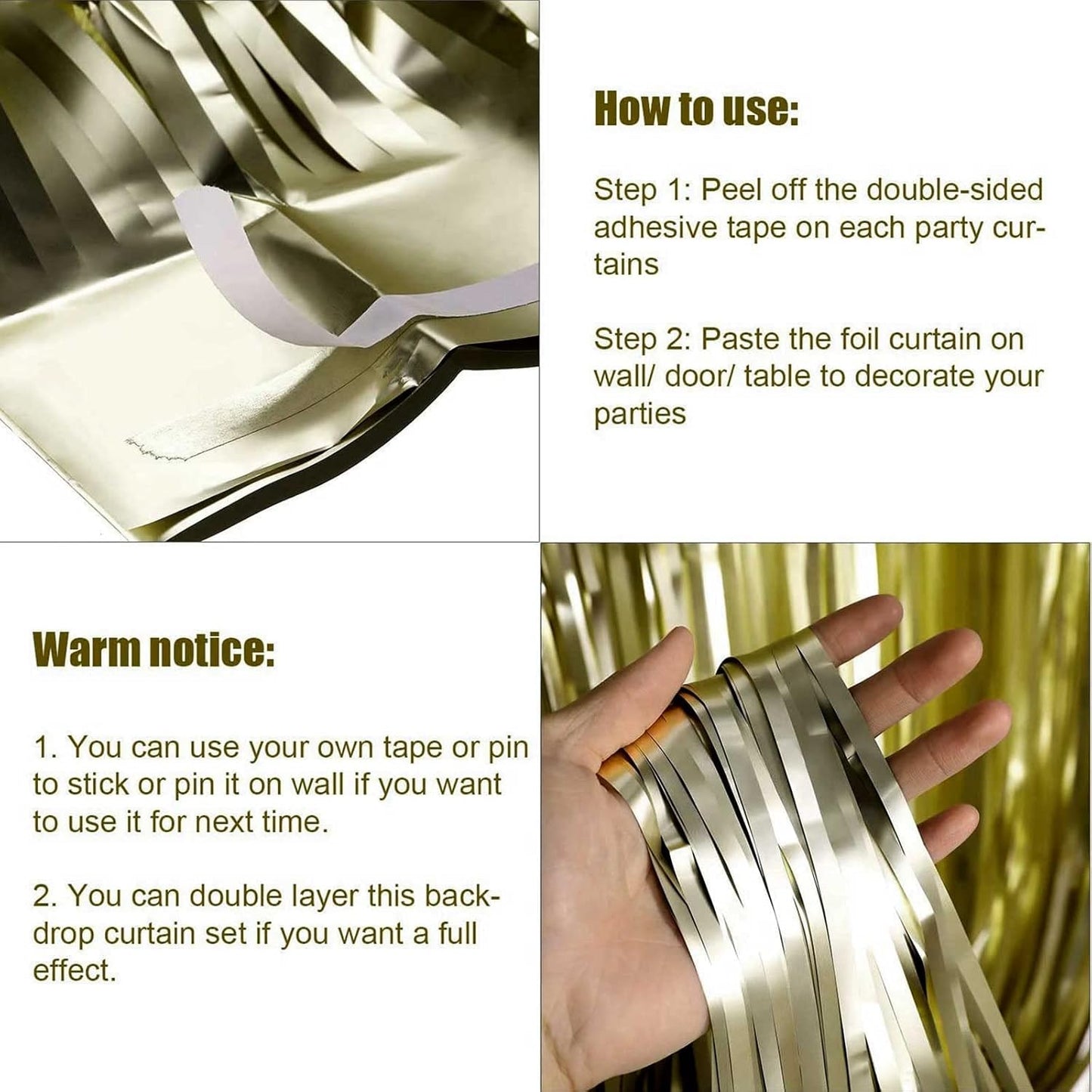 4 Pack Light Gold Foil Fringe Curtain Backdrop, 3.28Ft x 8.2Ft Metallic Tinsel Foil Fringe Streamer Curtains for Party, Photo Booth Props, Birthday, 2022 Graduation Party Supplies