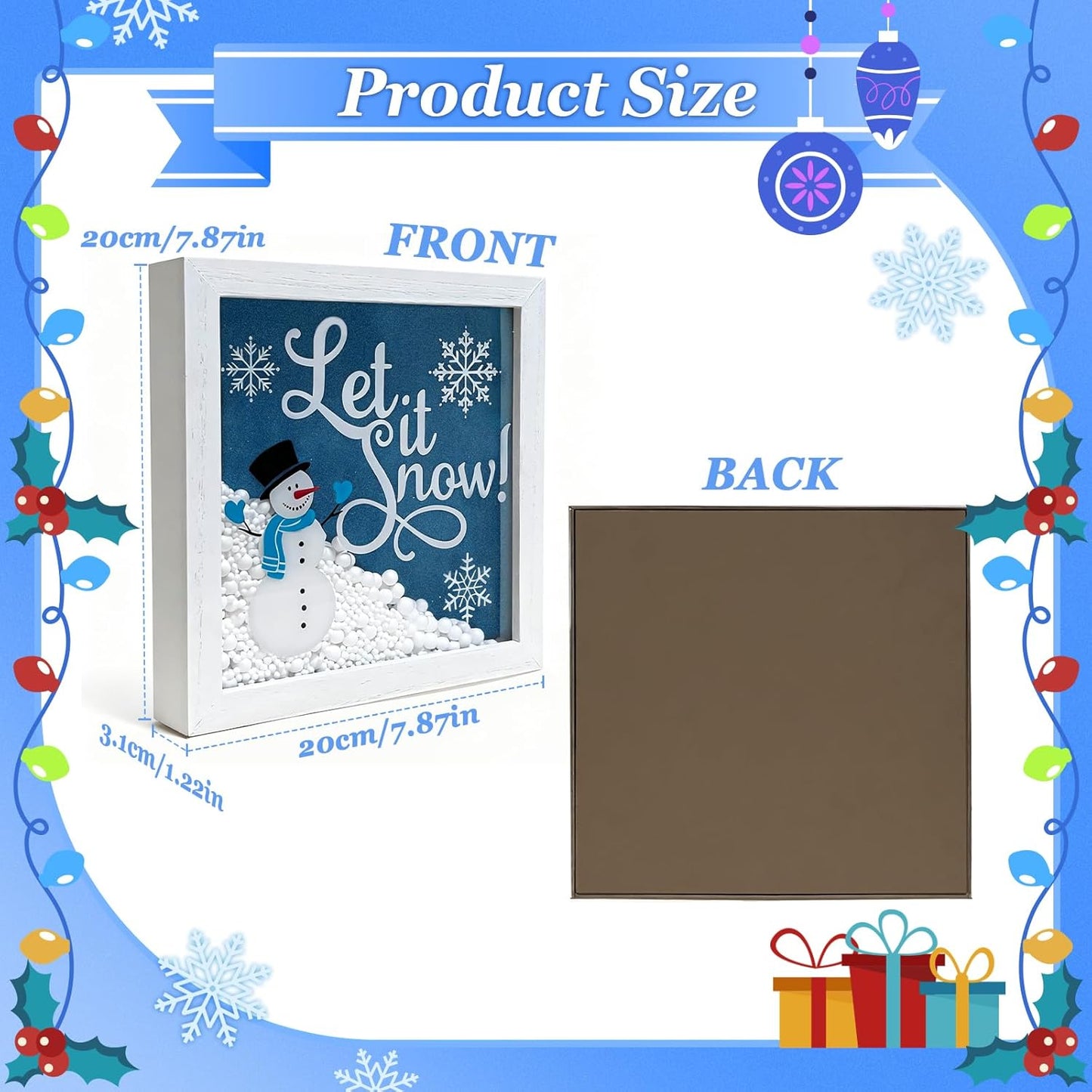 Christmas Wooden Tabletop Sign Blue Snowman with Snowflake Block Sign Xmas Table Centerpiece for Winter Holiday Party Home Shelf Fireplace Mantle Decoration