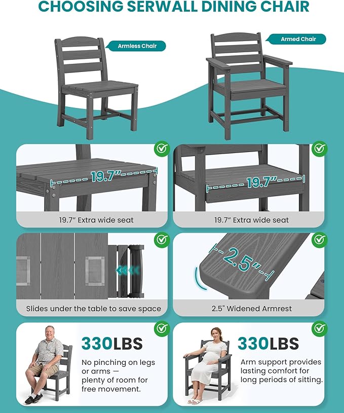 SERWALL Patio Dining Set with 15FT Double Side Umbrella, Outdoor Dining Sets - Image 5