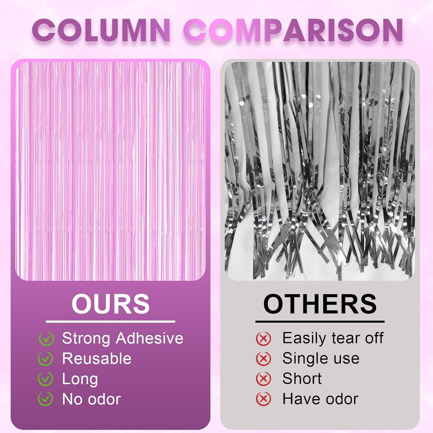 2 Pack Pastel Purple Foil Fringe Backdrop Curtains, Tinsel Streamers Birthday Party Decorations for Girl, Fringe Backdrop for Graduation, Baby Shower, Gender Reveal, Halloween Party