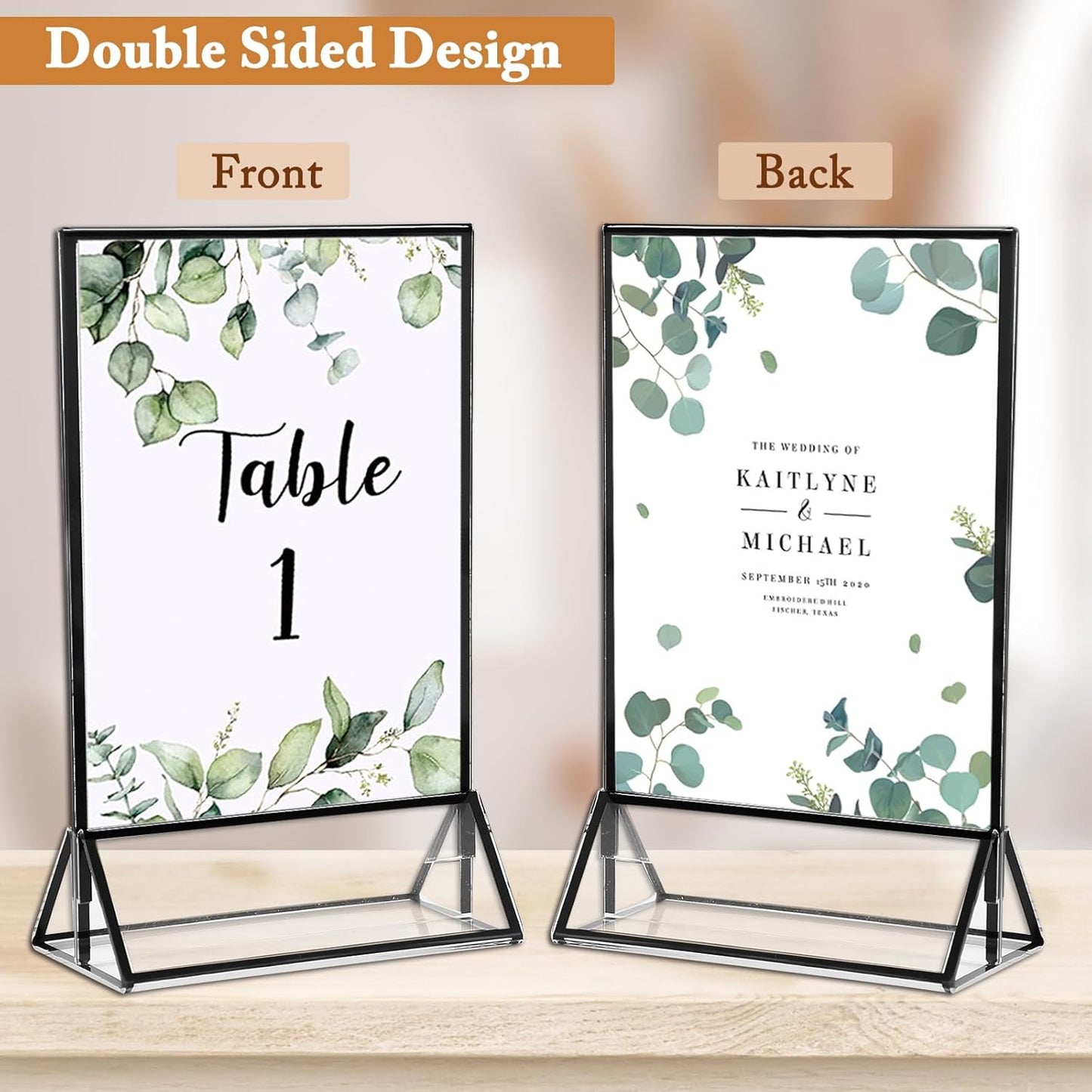 Floroom 6 Pack 4x6 Inch Clear Acrylic Sign Holders, Double-Sided Black Display Stand Picture Frames for Table Numbers, Menus, Flyers, Weddings, and Offices