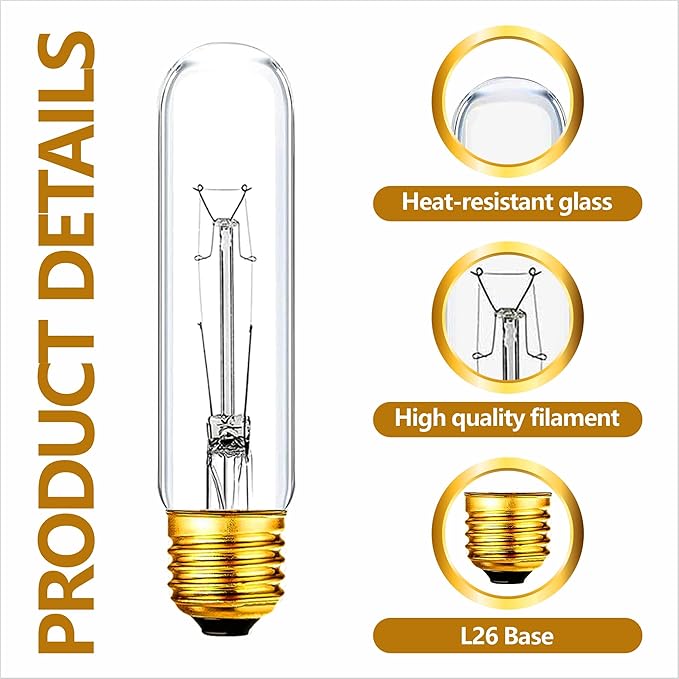 25 Watt T10 Clear Tubular Incandescent Light Bulb, T10 Bulb, Vintage Style - Image 2