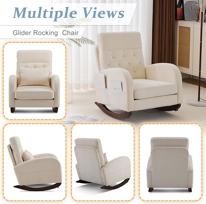 VINGLI Chenille Low Seat Rocking Chair, Upholstered Nursery Glider Chair - Image 8
