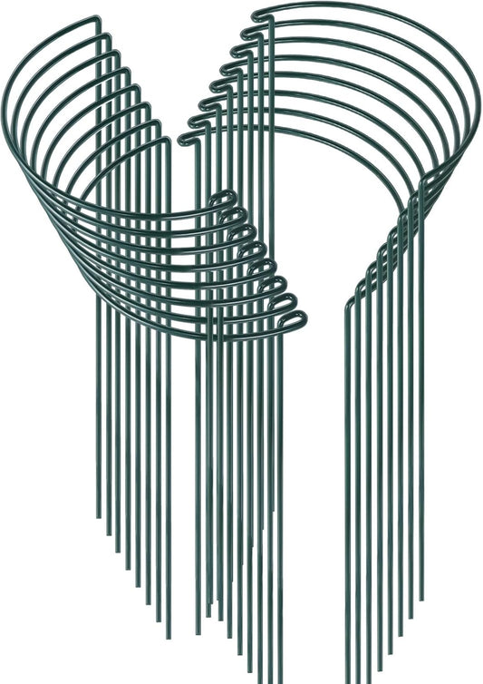 HiGift 16 Pack 24 Inch Plant Support Stakes, 10" Wide x 24" High Half Round Metal Garden Plant Stake Peony Support Cage, Green Plant Support Ring Border for Tomato,Hydrangea,Flower Indoor Outdoor