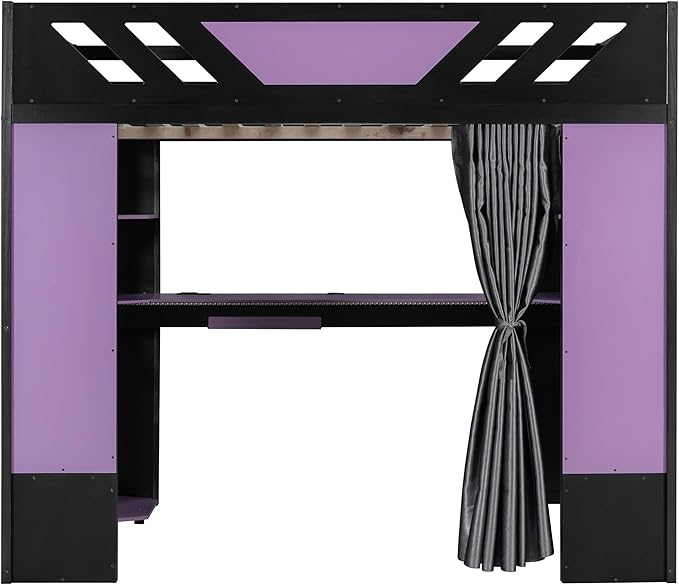 Full Size Wood Loft Bed with Built-in Workstation, Smart Storage, RGB Lighting - Image 9