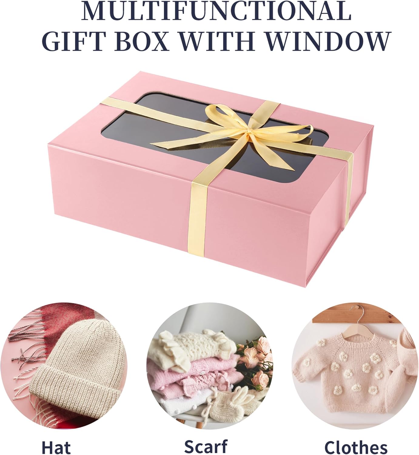 TIACABO Pink Large Gift Box with Window, 13.5"x9"x4.3" Bridesmaid Boxe for Gifts Giving,Birthday Gift Boxes with Magnetic,Closure Lid Gifts Box for Presents,Cute Boxe,Luxury for Gift Packaging
