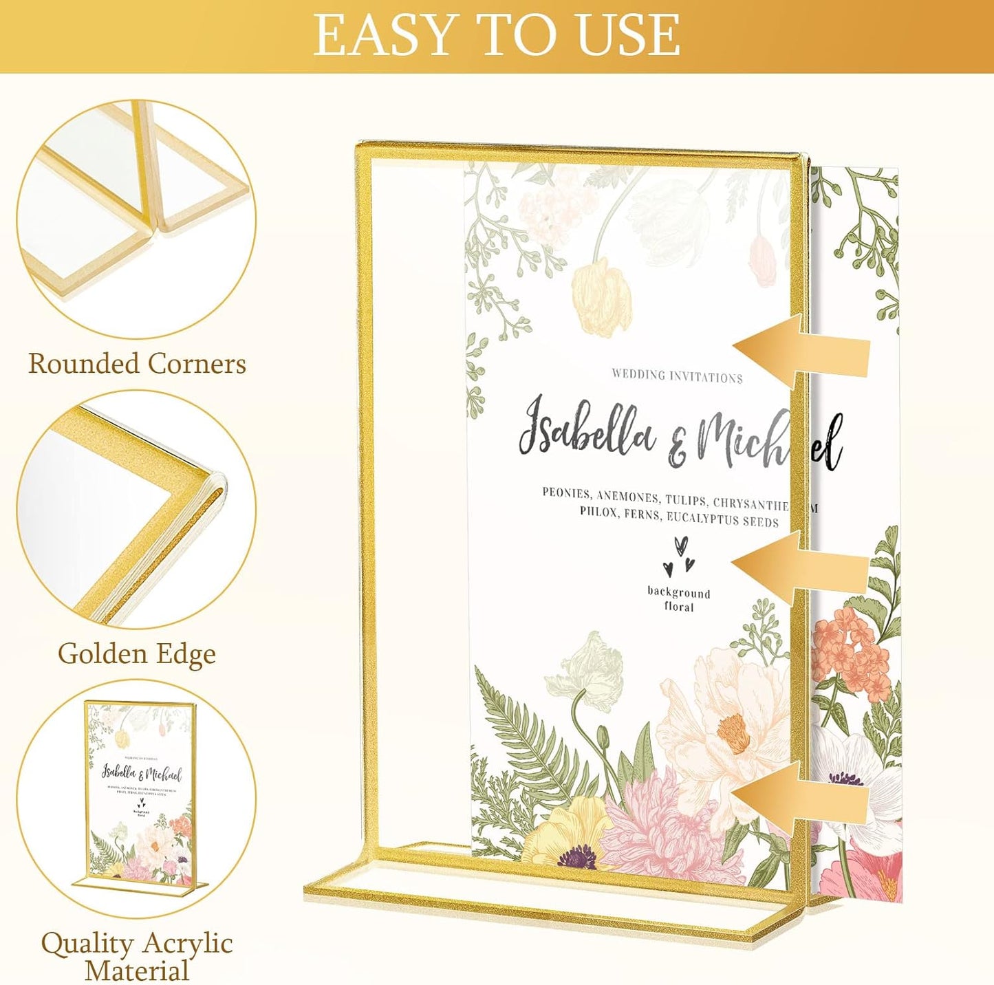 Hoteam 24 Pack 4 x 6 Clear Acrylic Sign Holder with Gold Borders, Gold Picture Frame, Double Sided Wedding Table Number, Acrylic Menu Stands for Wedding Table, Restaurant Sign, Photos Display