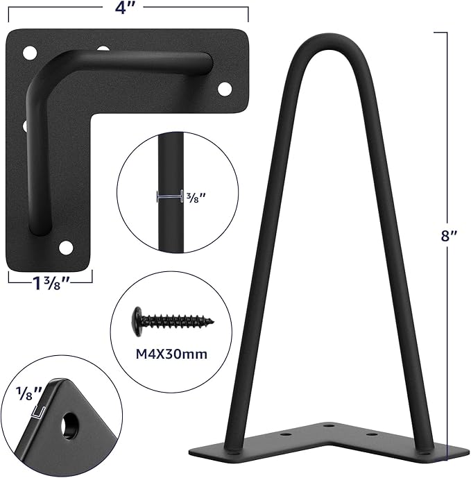 SMARTSTANDARD 8 Inch Heavy Duty Hairpin Furniture Legs, Metal Home DIY Projects - Image 2