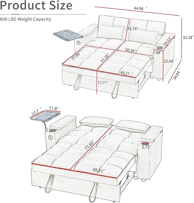 Auvsoce 65" Loveseat Sofa, Modern Couches - Image 2