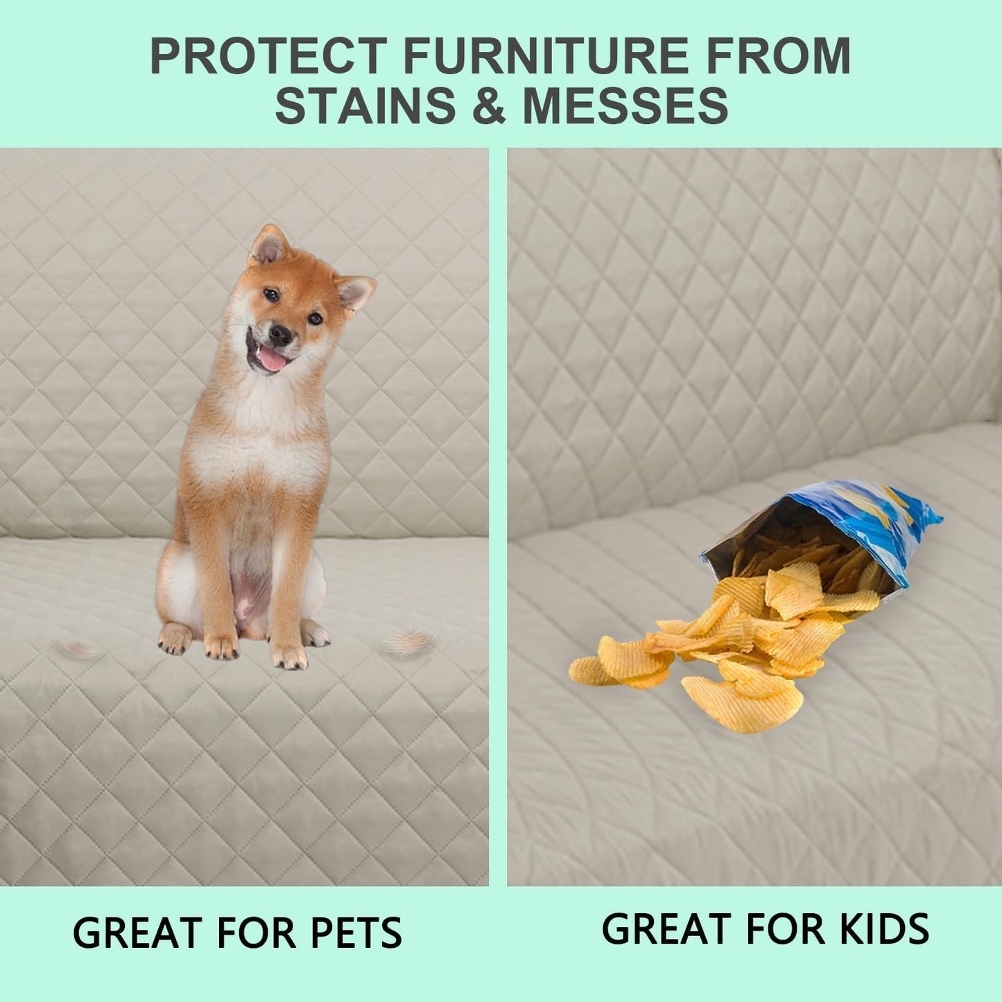 Reversible Oversized Sofa Covers Couch Cover Furniture Protector for Dogs Elastic Straps Water Resistant(XLSofa,Beige/Beige)