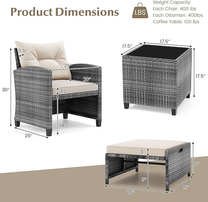Tangkula 5 Pieces Patio Conversation Set, PE Wicker Rattan Outdoor Furniture Set - Image 9