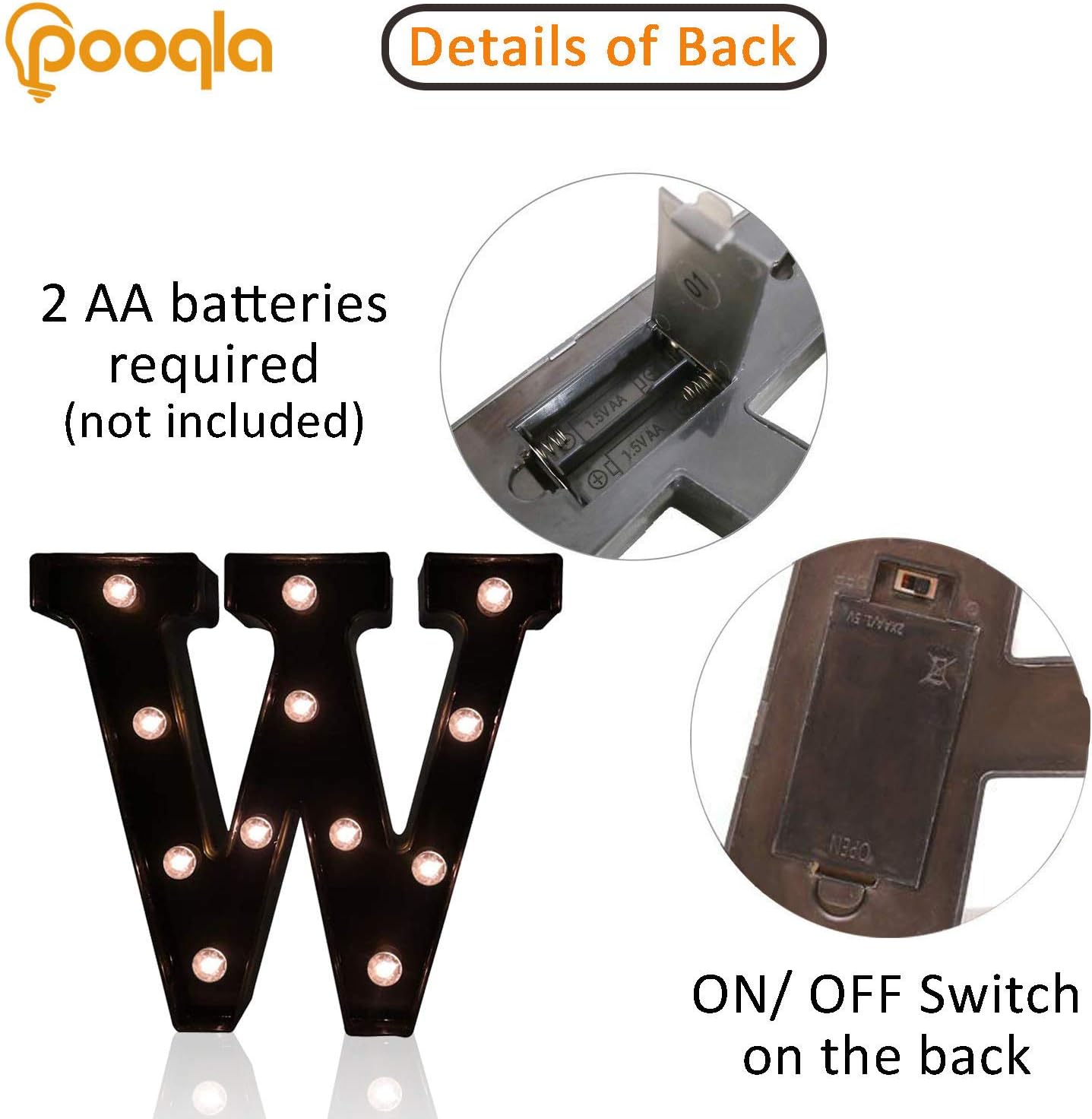 Decorative LED Illuminated Letter Marquee Sign - Alphabet Marquee Letters with Lights For Wedding Birthday Party Christmas Night Light Lamp Home Bar Decoration W, Black