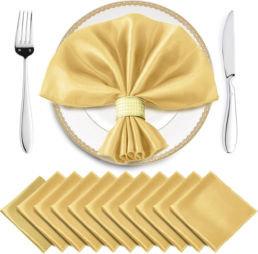 Horbaunal 16 Pack Gold Satin Napkins 20 x 20 Inch, Square Soft Table Dinner Napkins, Silky Cloth Napkins Table Decoration for Weddings Banquets Parties