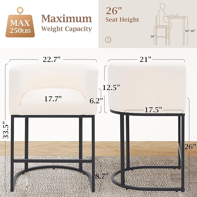 ClinQ 26" H Counter Height Bar Stools Set of 2, Modern Barrel Counter Stools - Image 2