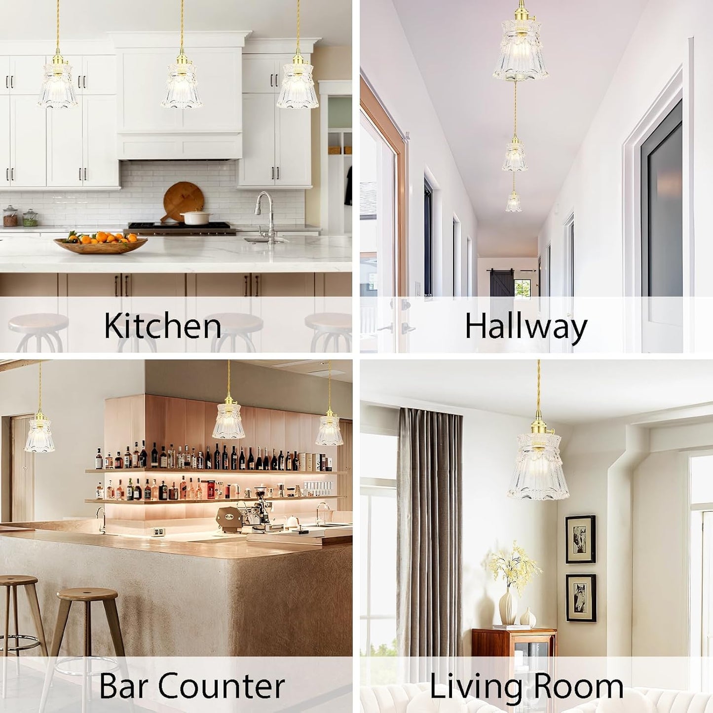 Vintage Pendant Light - Gold Hanging Lamp with French Floral Glass Shade, 70-Inch Adjustable Cord for Kitchen Island, Dining Room, Bedroom, Over Table (Hardwired)