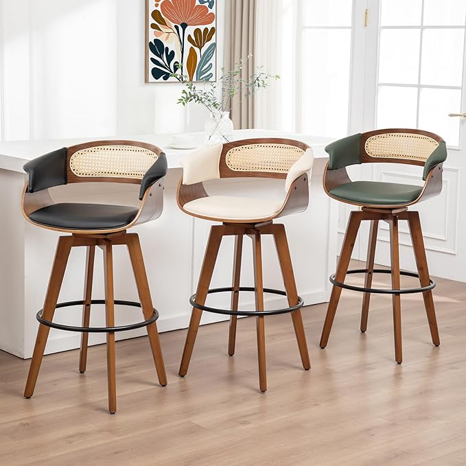 Set of 2 Rattan Swivel Counter Stools - Image 6