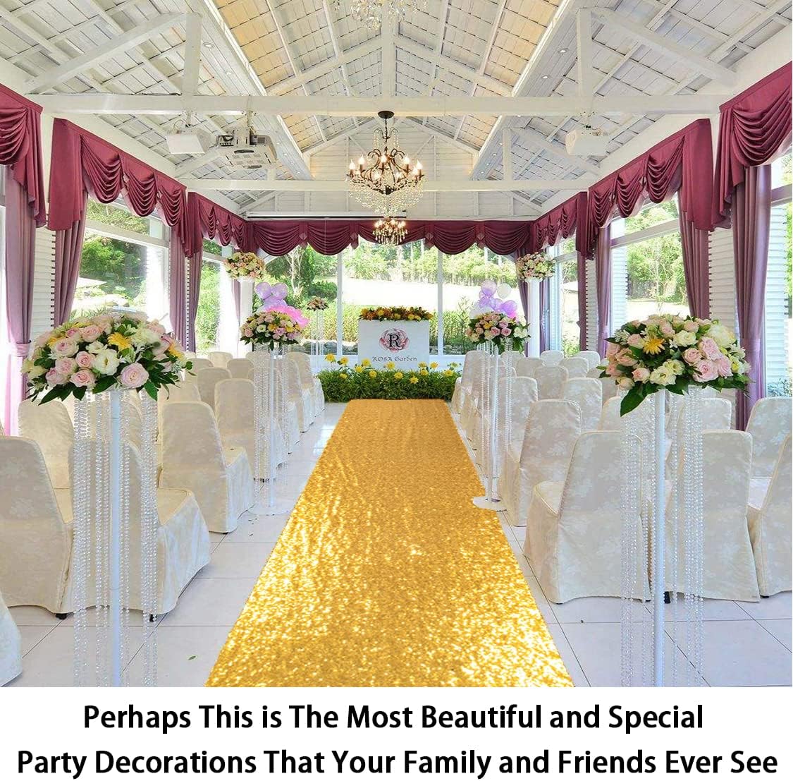 ShinyBeauty Gold Aisle Runner-4FTx15FT-Sequin Aisle Runners Carpet Aisle Runner Outdoor Bridal Aisle Runner Glitter Aisle Runner for Wedding Ceremony (4FTx15FT, Gold)