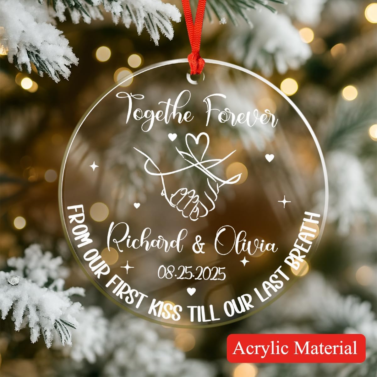 Personalized Christmas Ornaments with Names, Couple Glass Ornament, Custom Wedding Gifts for Couples 2025, Wedding Gift Ideas for Newly Wed Couple, Bride, Bridal Shower, Future Mr & Mrs (C3)