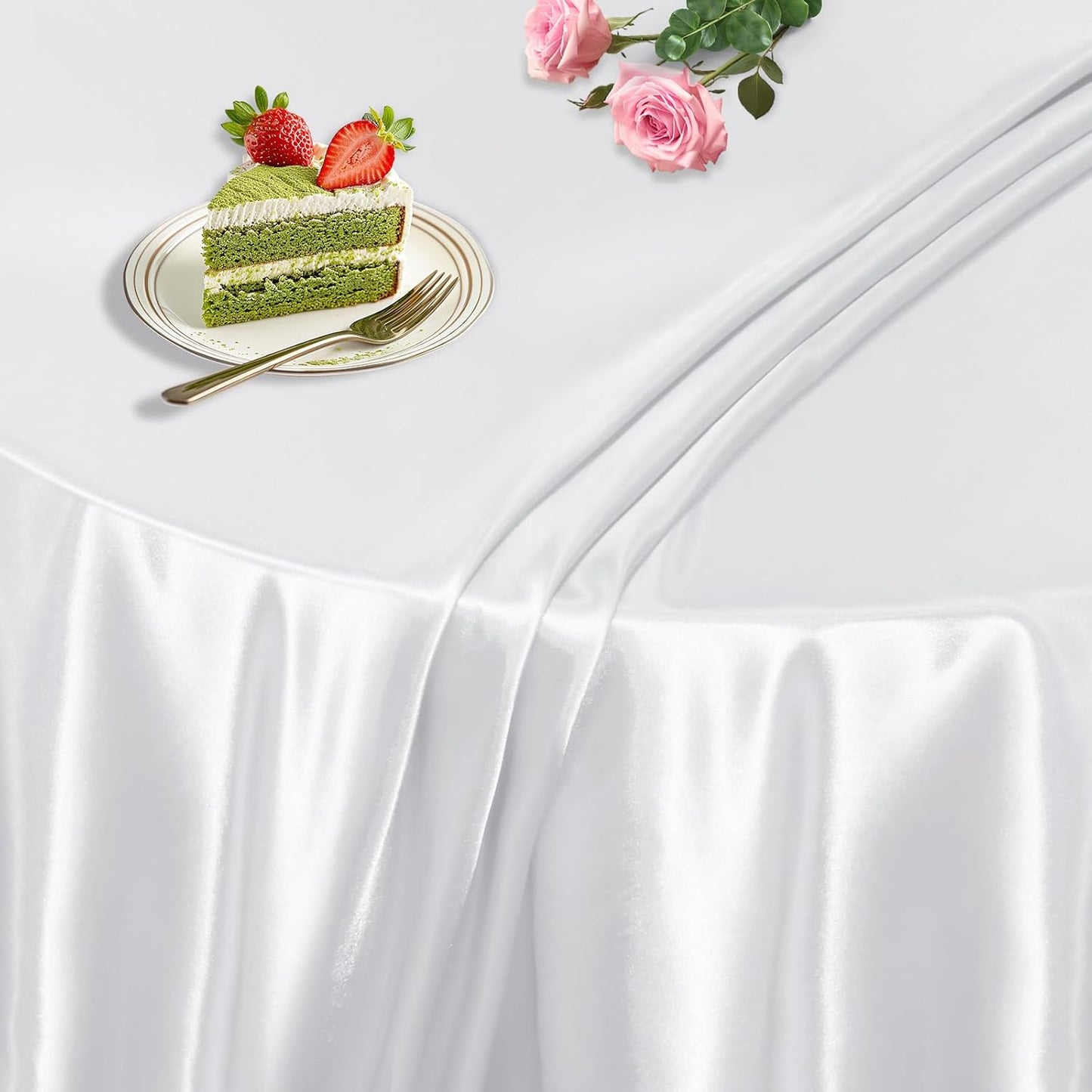 KKJIAF 1 Pack 108 Inch Round Table Cloth, White Overlay Round Satin Table Cover, Silky Satin Dining Tablecloths for Wedding Buffet Parties Banquet Decoration